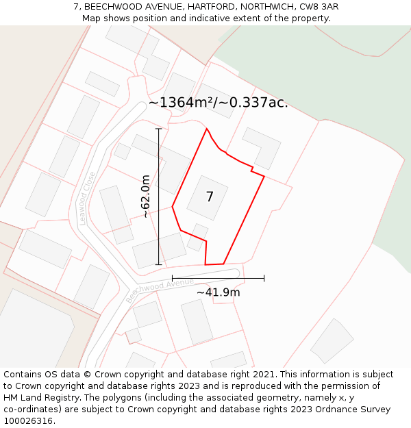 7, BEECHWOOD AVENUE, HARTFORD, NORTHWICH, CW8 3AR: Plot and title map