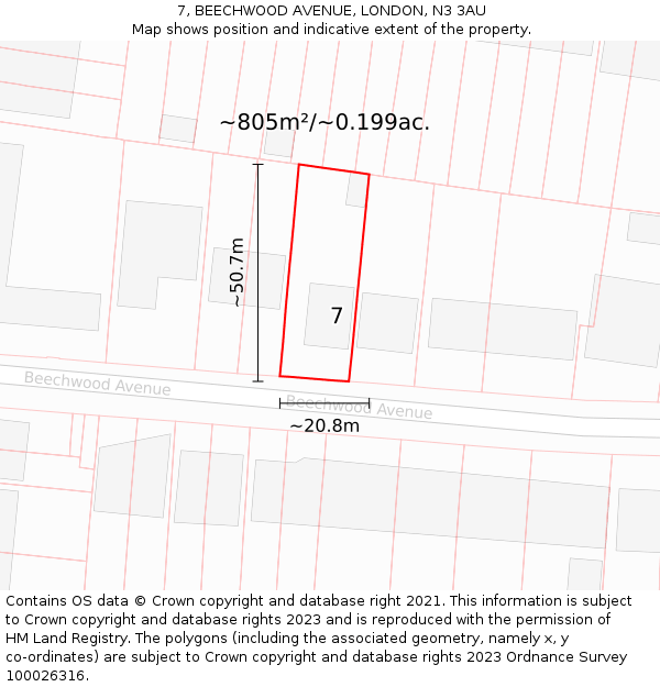 7, BEECHWOOD AVENUE, LONDON, N3 3AU: Plot and title map