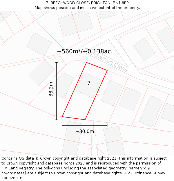 7, BEECHWOOD CLOSE, BRIGHTON, BN1 8EP: Plot and title map