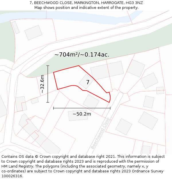 7, BEECHWOOD CLOSE, MARKINGTON, HARROGATE, HG3 3NZ: Plot and title map