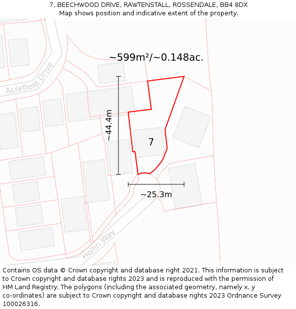 7, BEECHWOOD DRIVE, RAWTENSTALL, ROSSENDALE, BB4 8DX: Plot and title map