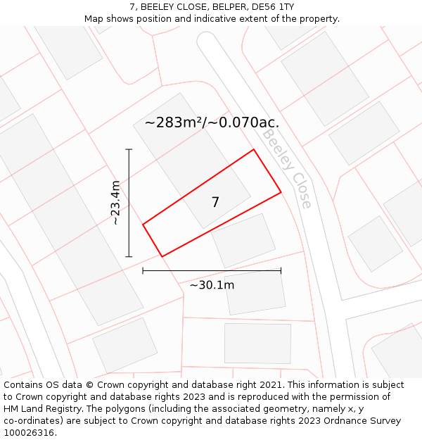 7, BEELEY CLOSE, BELPER, DE56 1TY: Plot and title map