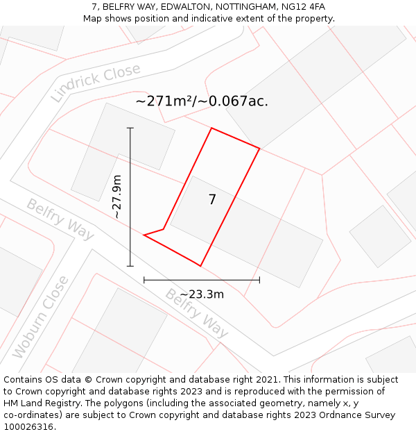 7, BELFRY WAY, EDWALTON, NOTTINGHAM, NG12 4FA: Plot and title map