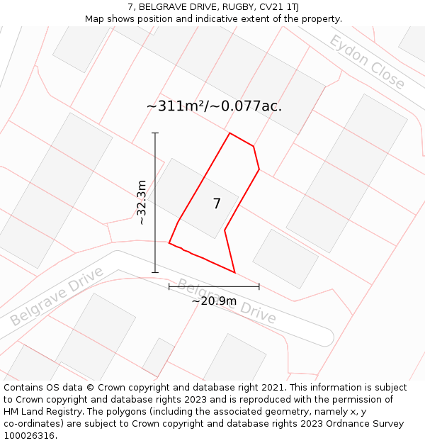 7, BELGRAVE DRIVE, RUGBY, CV21 1TJ: Plot and title map