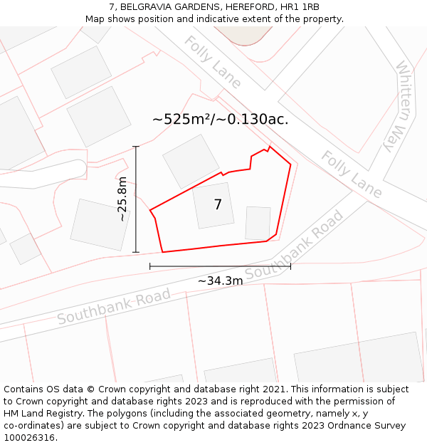 7, BELGRAVIA GARDENS, HEREFORD, HR1 1RB: Plot and title map