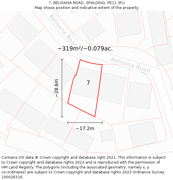 7, BELISANA ROAD, SPALDING, PE11 3FU: Plot and title map