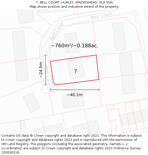 7, BELL COURT, HURLEY, MAIDENHEAD, SL6 5NA: Plot and title map