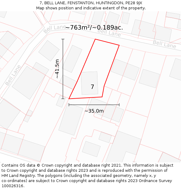 7, BELL LANE, FENSTANTON, HUNTINGDON, PE28 9JX: Plot and title map