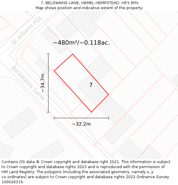 7, BELSWAINS LANE, HEMEL HEMPSTEAD, HP3 9PN: Plot and title map