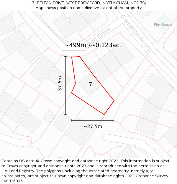 7, BELTON DRIVE, WEST BRIDGFORD, NOTTINGHAM, NG2 7SJ: Plot and title map