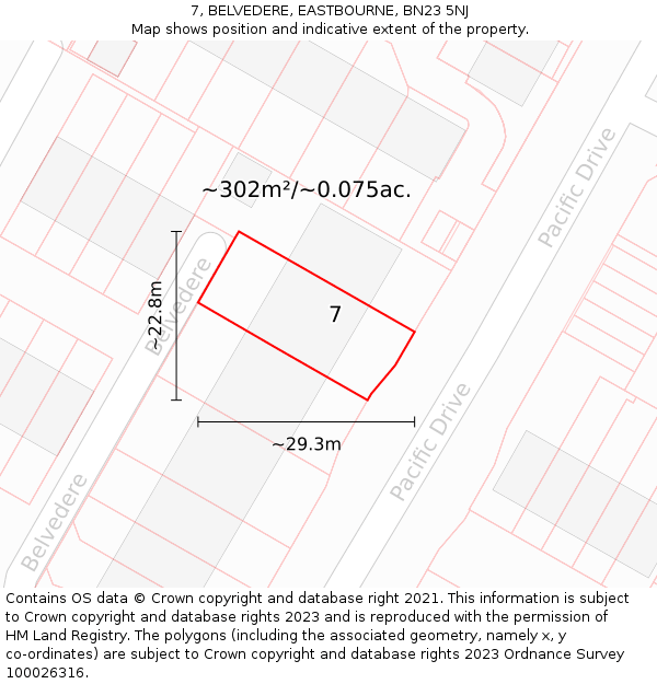 7, BELVEDERE, EASTBOURNE, BN23 5NJ: Plot and title map