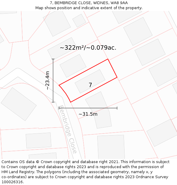 7, BEMBRIDGE CLOSE, WIDNES, WA8 9AA: Plot and title map