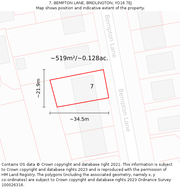 7, BEMPTON LANE, BRIDLINGTON, YO16 7EJ: Plot and title map