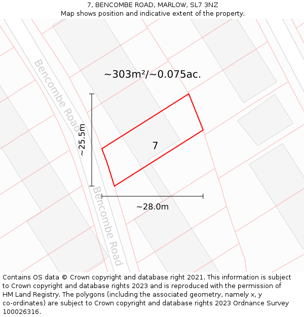 7, BENCOMBE ROAD, MARLOW, SL7 3NZ: Plot and title map