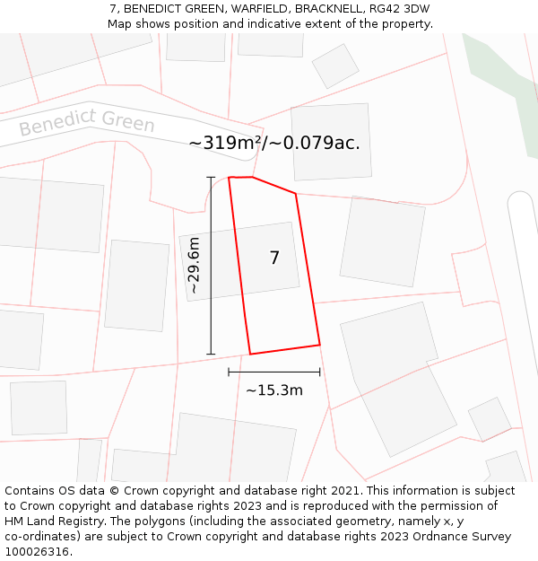 7, BENEDICT GREEN, WARFIELD, BRACKNELL, RG42 3DW: Plot and title map