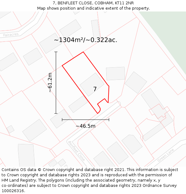 7, BENFLEET CLOSE, COBHAM, KT11 2NR: Plot and title map