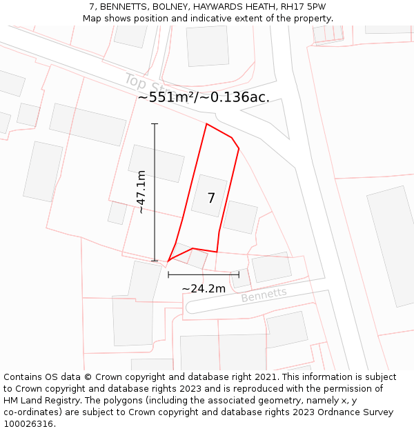 7, BENNETTS, BOLNEY, HAYWARDS HEATH, RH17 5PW: Plot and title map