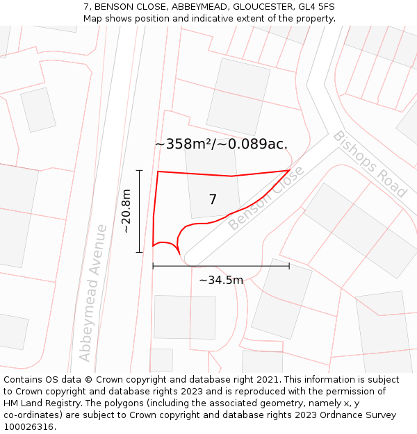 7, BENSON CLOSE, ABBEYMEAD, GLOUCESTER, GL4 5FS: Plot and title map