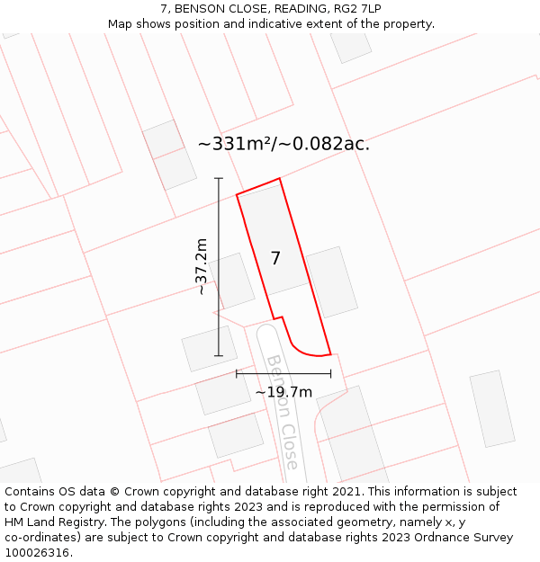 7, BENSON CLOSE, READING, RG2 7LP: Plot and title map