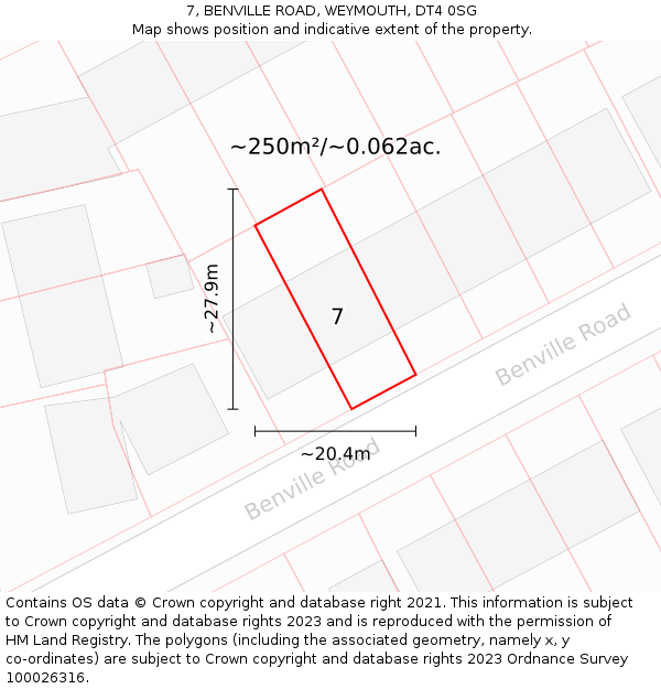 7, BENVILLE ROAD, WEYMOUTH, DT4 0SG: Plot and title map