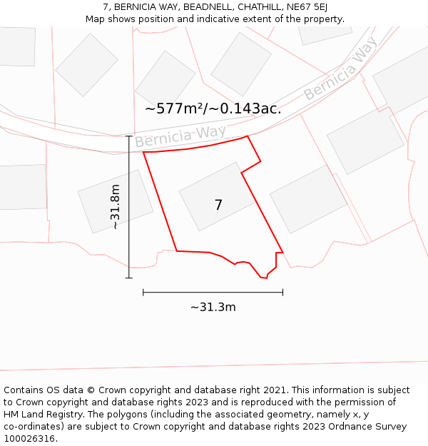 7, BERNICIA WAY, BEADNELL, CHATHILL, NE67 5EJ: Plot and title map