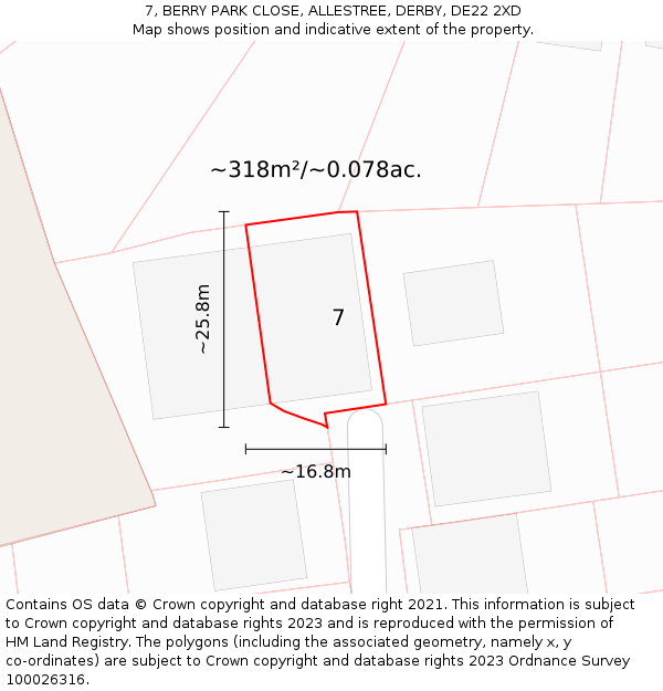 7, BERRY PARK CLOSE, ALLESTREE, DERBY, DE22 2XD: Plot and title map