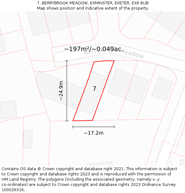 7, BERRYBROOK MEADOW, EXMINSTER, EXETER, EX6 8UB: Plot and title map