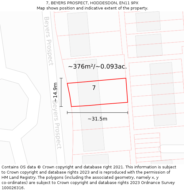 7, BEYERS PROSPECT, HODDESDON, EN11 9PX: Plot and title map