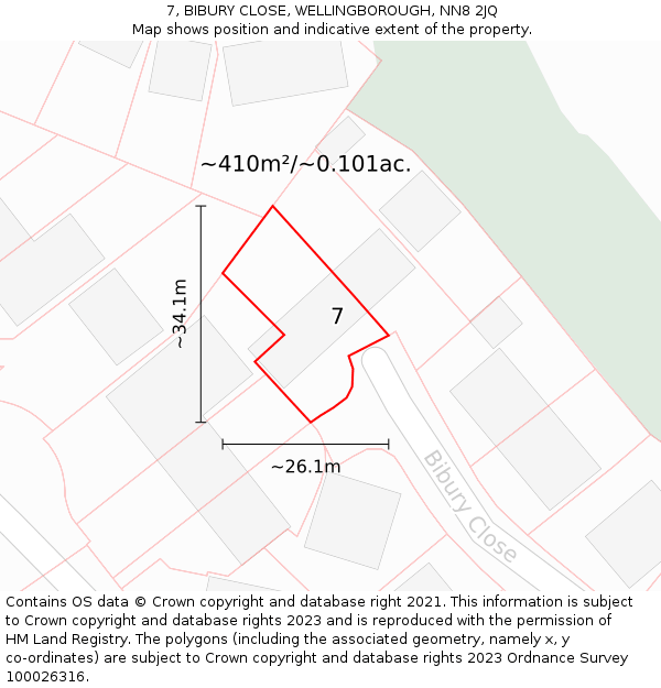 7, BIBURY CLOSE, WELLINGBOROUGH, NN8 2JQ: Plot and title map
