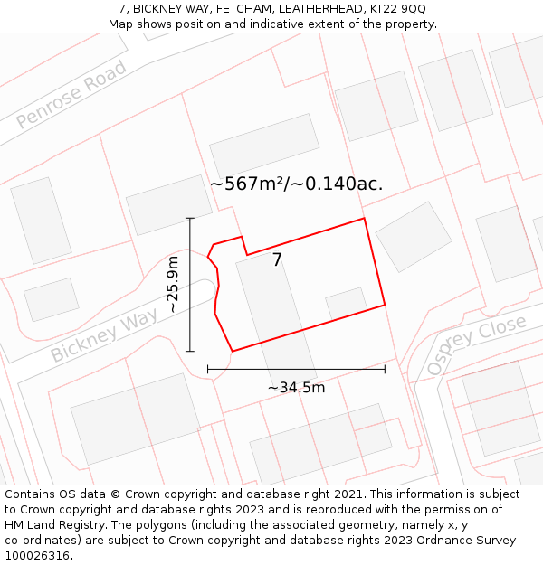 7, BICKNEY WAY, FETCHAM, LEATHERHEAD, KT22 9QQ: Plot and title map