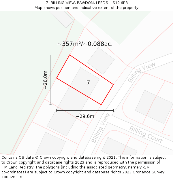 7, BILLING VIEW, RAWDON, LEEDS, LS19 6PR: Plot and title map