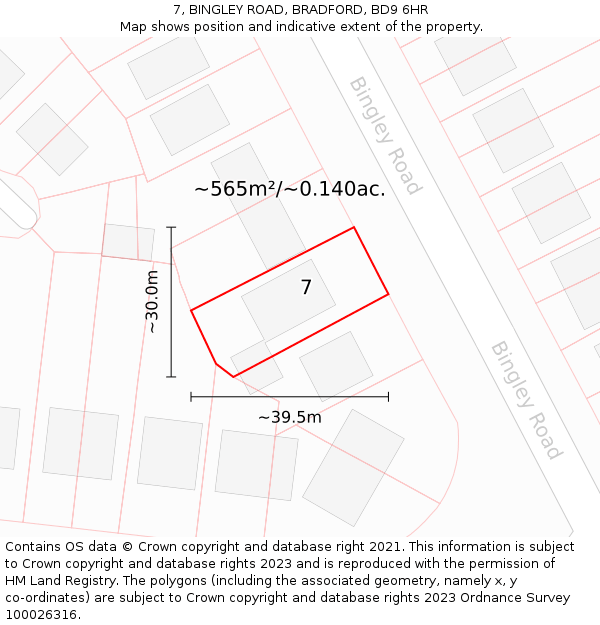 7, BINGLEY ROAD, BRADFORD, BD9 6HR: Plot and title map