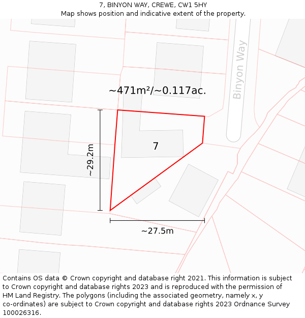 7, BINYON WAY, CREWE, CW1 5HY: Plot and title map