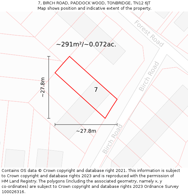 7, BIRCH ROAD, PADDOCK WOOD, TONBRIDGE, TN12 6JT: Plot and title map