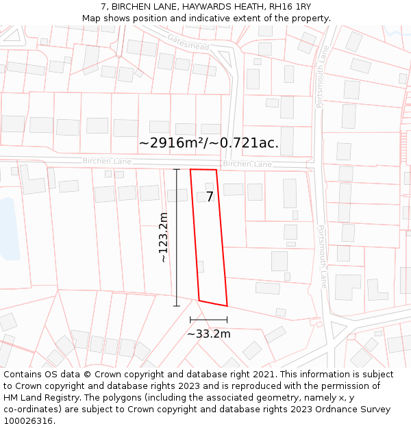 7, BIRCHEN LANE, HAYWARDS HEATH, RH16 1RY: Plot and title map