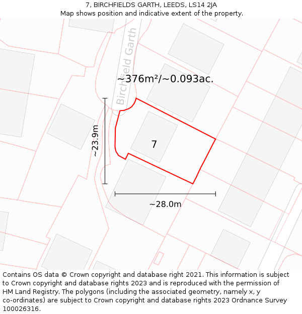 7, BIRCHFIELDS GARTH, LEEDS, LS14 2JA: Plot and title map