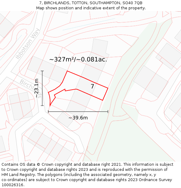 7, BIRCHLANDS, TOTTON, SOUTHAMPTON, SO40 7QB: Plot and title map