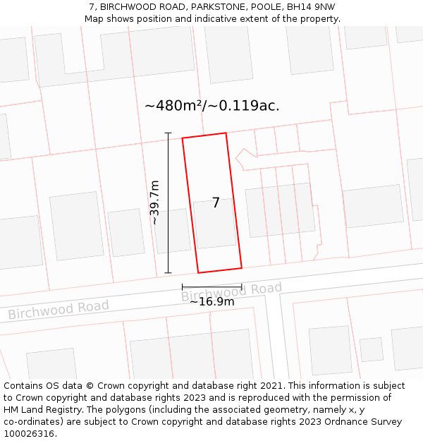 7, BIRCHWOOD ROAD, PARKSTONE, POOLE, BH14 9NW: Plot and title map