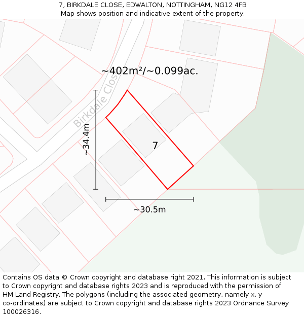 7, BIRKDALE CLOSE, EDWALTON, NOTTINGHAM, NG12 4FB: Plot and title map