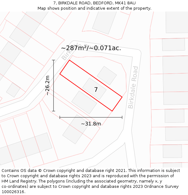 7, BIRKDALE ROAD, BEDFORD, MK41 8AU: Plot and title map