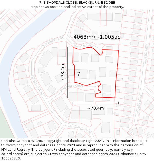 7, BISHOPDALE CLOSE, BLACKBURN, BB2 5EB: Plot and title map