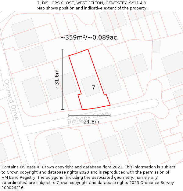 7, BISHOPS CLOSE, WEST FELTON, OSWESTRY, SY11 4LY: Plot and title map