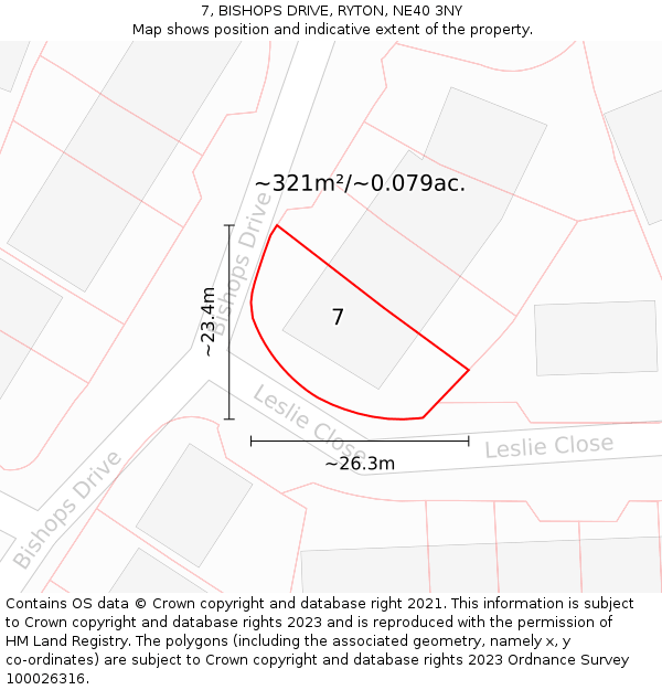 7, BISHOPS DRIVE, RYTON, NE40 3NY: Plot and title map