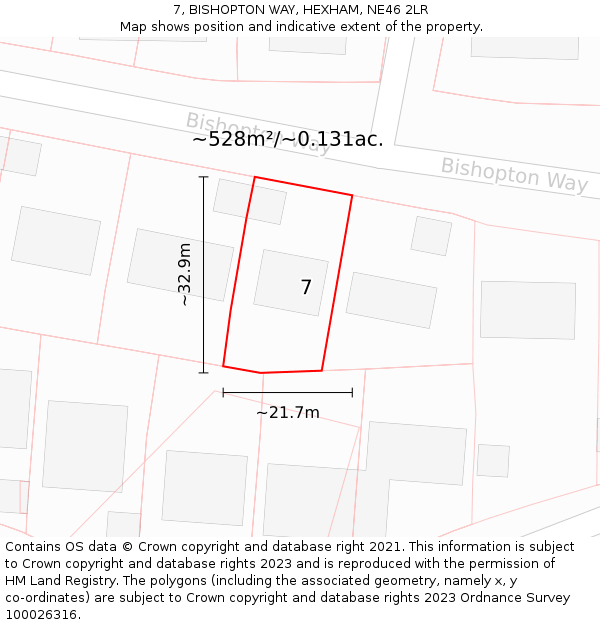 7, BISHOPTON WAY, HEXHAM, NE46 2LR: Plot and title map