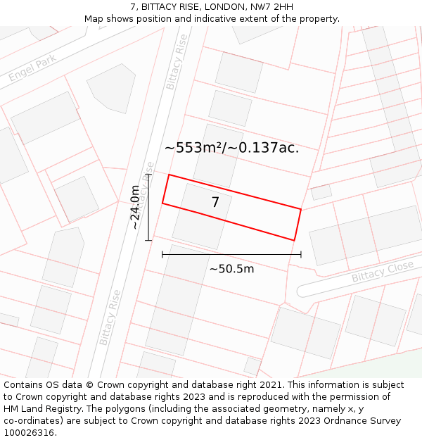 7, BITTACY RISE, LONDON, NW7 2HH: Plot and title map