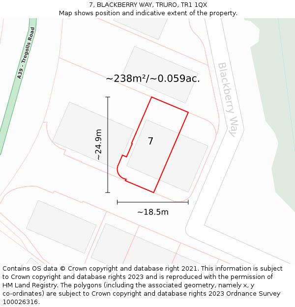 7, BLACKBERRY WAY, TRURO, TR1 1QX: Plot and title map