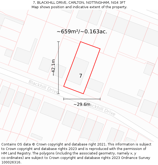 7, BLACKHILL DRIVE, CARLTON, NOTTINGHAM, NG4 3FT: Plot and title map