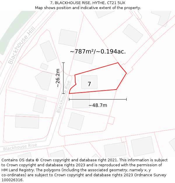 7, BLACKHOUSE RISE, HYTHE, CT21 5UX: Plot and title map