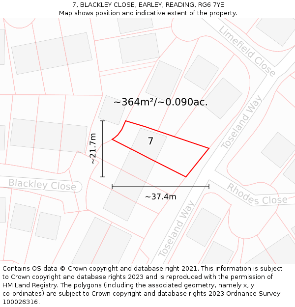 7, BLACKLEY CLOSE, EARLEY, READING, RG6 7YE: Plot and title map