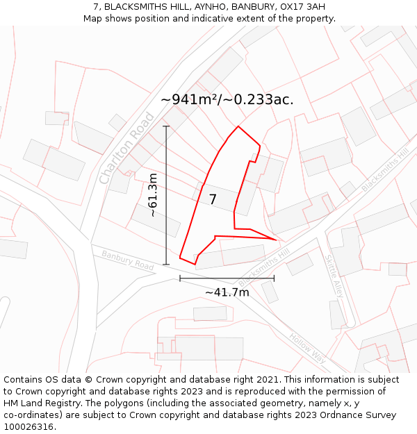 7, BLACKSMITHS HILL, AYNHO, BANBURY, OX17 3AH: Plot and title map